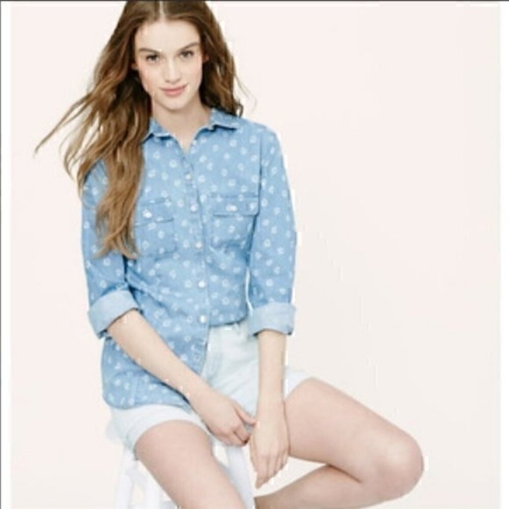 NWOT Loft Softened Denim Starburst Print Shirt
